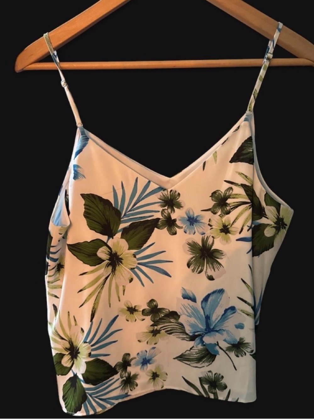 Banana Republic White Floral V-Neck Camisole with Blue & Green Print